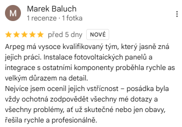 Reakcia klienta na Google #1 Reference: Fotovoltaická elektrárna instalovaná na rovnou střechu v Želešicích 