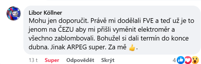 Reakcia klienta na Facebooku #1 Reference: Fotovoltaická elektrárna s výkonem 5,4 kWp instalovaná v Rakovníku 