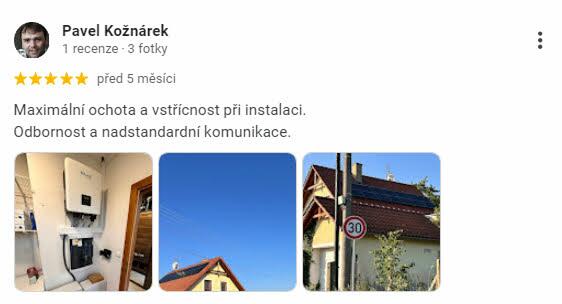 Reakcia klienta na Google #1 Reference: Fotovoltaika s akumulaci do baterie instalovaná v Prostějovičkách 