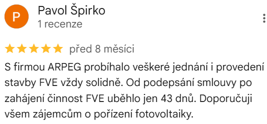 Reakcia klienta na Google #1 Reference: Fotovoltaická elektrárna s kompletním poradenstvím - Hájov 