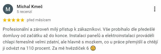 Reakcia klienta na Google #1 Reference: FVE na míru s vyřízením dotace Nová zelená úsporám - Kozojedy-Robčice 