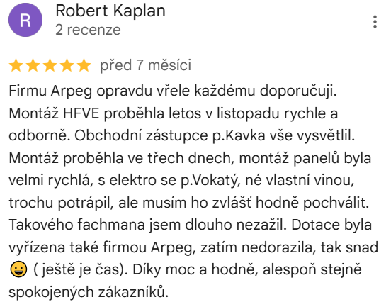 Reakcia klienta na Google #1 Reference: Fotovoltaika s bateriovým úložištěm - Čerčany 