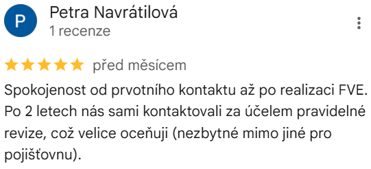 Reakcia klienta na Google #1 Reference: Fotovoltaická elektrárna s bateriovým úložištěm- Unhošť 