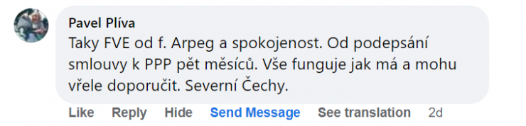 Reakcia klienta na Facebooku #1 Reference: Fotovoltaika s dotaci na bateriový systém- Velemín 