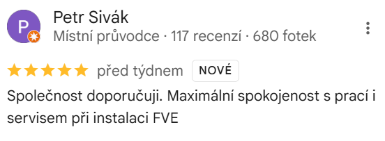 Reakcia klienta na Google #1 Reference: Fotovoltaická elektrárna s dotací na bateriový systém- Praha 