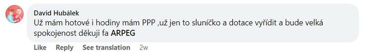Reakcia klienta na Facebooku #1 Reference: Fotovoltaika s vyřízením dotace- Jablonné nad Orlicí 