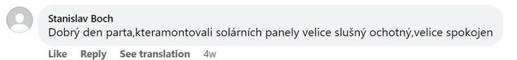 Reakcia klienta na Facebooku #1 Reference: Fotovoltaická elektrárna s bateriovým úložištěm- Veselá 