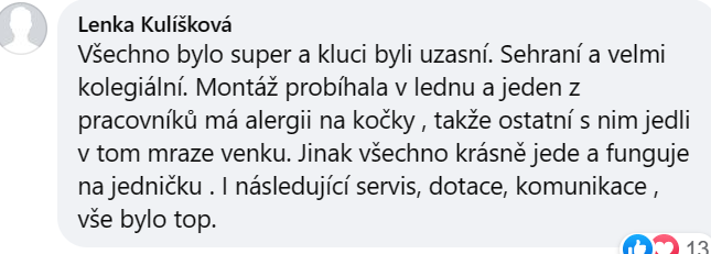Reakcia klienta na Facebooku #1 Reference: Fotovoltaika na klíč- Dolní Beřkovice - Podvlčí 