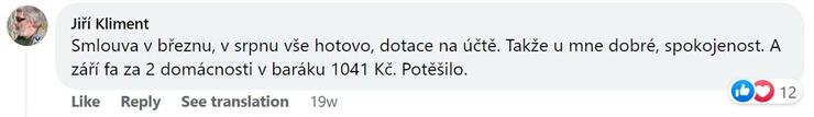 Reakcia klienta na Facebooku #1 Reference: Fotovoltaická elektrárna s dotací Nová zelená úsporám- Cítov 