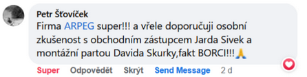 Reakcia klienta na Facebooku #1 Reference: Fotovoltaická elektrárna s dotací Nová zelená úsporám- Černíkovice 