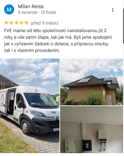 Reakcia klienta na Google #1 Reference: Solární elektrárna s dotací na bateriový systém- Pesvice