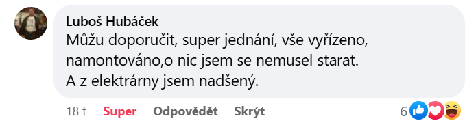 Reakcia klienta na Facebooku #1 Reference: Solární elektrárna s dotaci na klíč - Benešov 