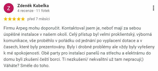 Reakcia klienta na Google #1 Reference: Realizace fotovoltaické elektrárny v Herinku ve Středočeském kraji 