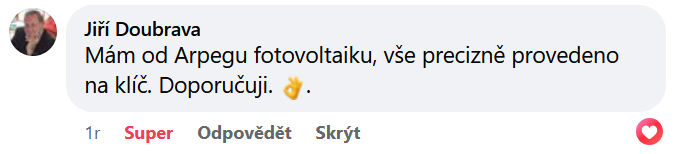 Reakcia klienta na Facebooku #1 Reference: Solární elektrárna s využitím bateriového systému - Mikulášovice 